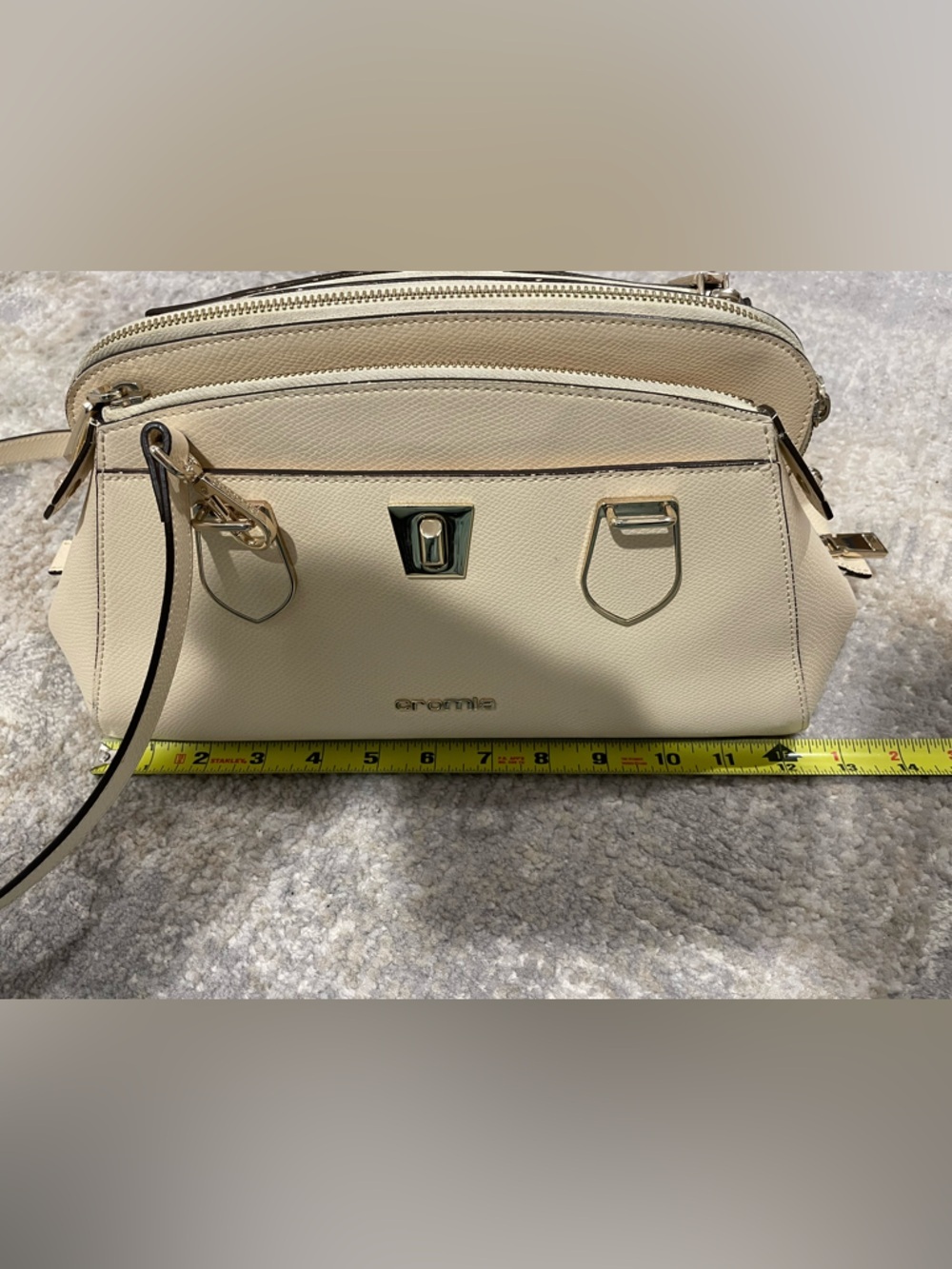 Cromia Beige Cream Italian Leather Shoulder Bag Crossbody Purse Made in Italy - Picture 11 of 15